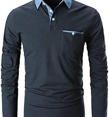 LIUPMWE Polo à manches longues pour homme en coton Panneau décontracté Denim Tennis Golf Tee Top S-3XL