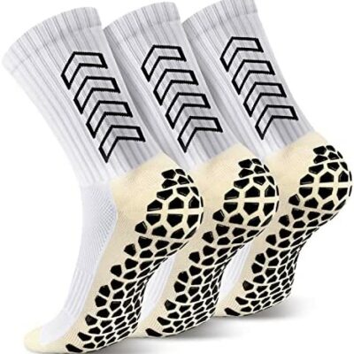 ENONEO 3 Paires Chaussettes de Football Antidérapantes Chaussettes de Sport Coton Épais Respirant Étanche Bulle Football Grip Chaussettes Basketball Rugby Cyclisme Femme Homme