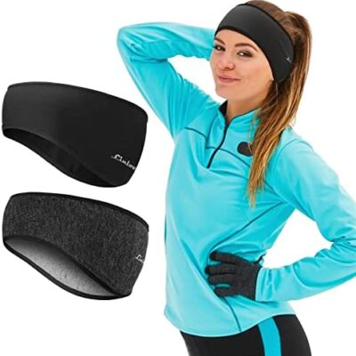 Linlook Sport Bandeau Hiver Cache-Oreilles Homme Femme - 2 Pièces Sport Bandeaux Résistant à la Sueur pour Courir, Jogging