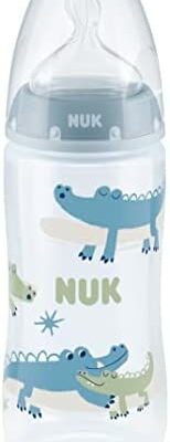 Biberon NUK First Choice+ | 6-18 mois | Contrôle de la température | Contrôle du débit | Valve anti-colique | 300 ml | Sans BPA | Tétine en silicone | Alligator bleu