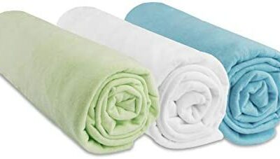 Lot de 3 draps housse bébé en coton 70x160cm - Blanc Anis Turquoise (Marque Easy Dort)