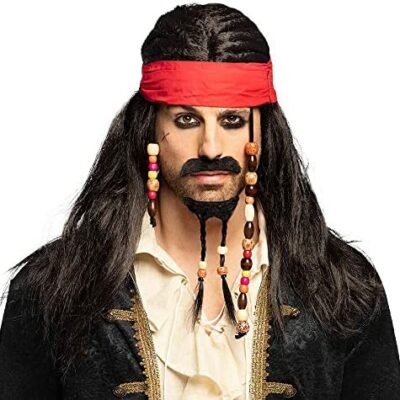 Boland 86343 - Perruque Pirate Tobias avec Bandana, Barbe, Moustache et Perles, Faux Cheveux, Coiffure, Bandit, Voleur, Capitaine, Accessoires, Soirée à Thème, Carnaval