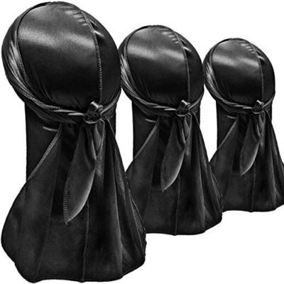 Hairizone Silk Durags 3-Pack Bandeau ondulé pour homme (Noir, Noir)