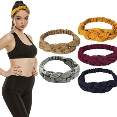 GmeDhc 5 Pièces Bandeau pour Femme, Bandeau à la Mode Couleur Unie, Bandeau de Maquillage à Noeud Croisé, Bandeau de Sport Élastique pour Dames et Filles