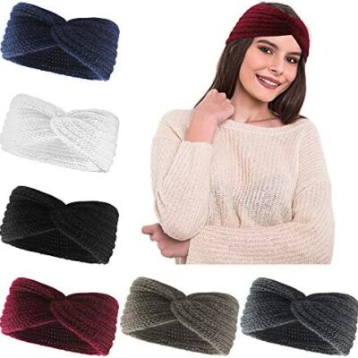 Lot de 6 bandeaux en laine Bandeaux d'hiver pour femme Bandeaux en tricot d'hiver Bandeaux Cache-oreilles Bandeaux élastiques chauds Accessoires pour cheveux pour femme 6 couleurs différentes