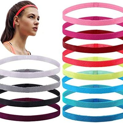 12 Pièces Bandeau de Sport, Bandeau Élastique en Silicone, Bandeau Élastique Antidérapant, Bandeaux Colorés pour Hommes Garçons Filles Football, Jogging, Yoga, Cyclisme, Fitness