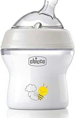 Chicco Natural Feeling Biberon Anti-Colique 0M Plus Biberon 150 ml avec Tétine en Silicone - Débit Lent - Couleur Neutre