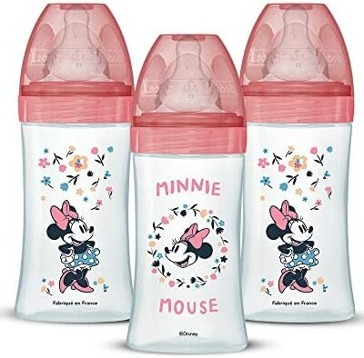 Dodie Anti-Colic Initiation+ lot de 3 biberons, Minnie Mouse, 270 ml, 0-6 mois, tétine ronde, Débit 2