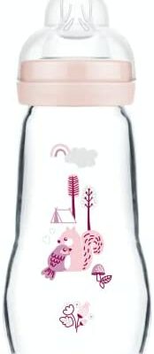 MAM Biberon en Verre (260 ml) - Biberon Résistant à la Chaleur et aux Températures - Débit Moyen 2 Tétines pour Bébés de 2 Mois et Plus - Couleur : Rose