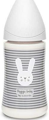 Suavinex Biberon Premium Ronde 3 Positions Sucette Silicone 0% BPA, 270ml, Lapin Gris 306684