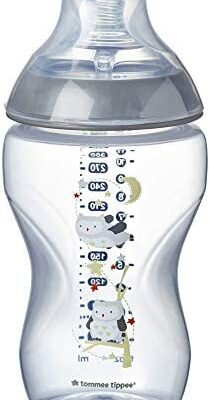 Tommee Tippee Biberon Closer to Nature, tétine à débit moyen avec valve anti-colique, imite la forme du sein, 340 ml, 1 paquet, Ollie le hibou