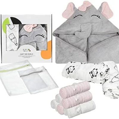 Cadeaux Naissance (Unisexe) - Cadeaux Originaux Bébé Garçon, Cadeaux Bébé Fille - Serviettes de bain bébé, Lingettes bébé, Lingettes bébé, Filet de lavage (Eléphant rose)