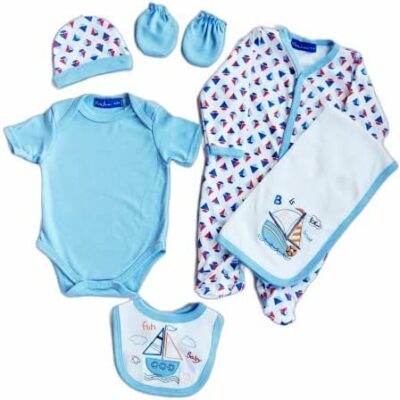 Ensemble naissance 6 pièces, pyjamas, grenouillères, bonnets, moufles, bavoirs et matelas à langer, cadeaux bébé fille et bébé garçon, 0 à 9 mois.