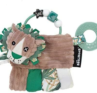 LES DÉGLINGOS Hochet d'activités pour bébé (Jélékros le Lion) - Jouets d'éveil - Peluches super douces - Garçons et filles - Idée cadeau - Dès la naissance - Doublures recyclées