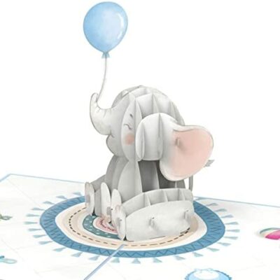 Papercrush® Cartes Pop Up Bébé Éléphant (Bleu) - Cartes 3D Nouveau-né Garçon, Félicitations ou Don d'argent pour la Naissance d'un Fils, Cartes de Voeux pour un Petit-Enfant