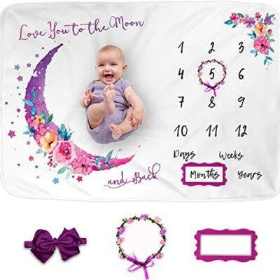 Luka&Lily Couverture mensuelle Milestone pour filles - 150x100cm Couverture bébé fille Moon Milestone - Calendrier de croissance de la première année de bébé - Cadeau pour nouveau-né ou baby shower