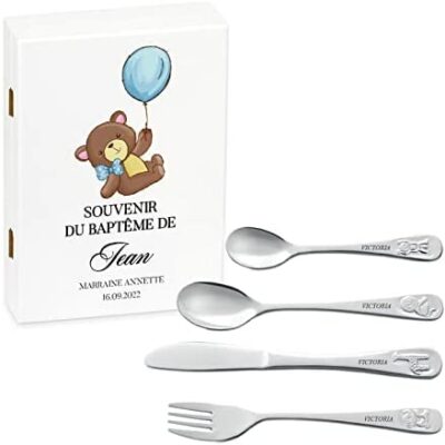 Maverton Service de vaisselle personnalisé pour garçons - Vaisselle en boîte imprimée - Vaisselle à thème animal - Cadeaux d'anniversaire - Cadeaux pour bébé - Vaisselle gravée - VOL