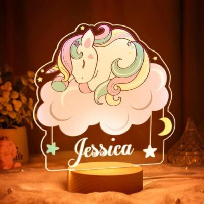 VEELU enfants veilleuse licorne nom personnalisé lumière LED lampe de chevet baptême cadeau garçon fille naissance bébé chambre décoration