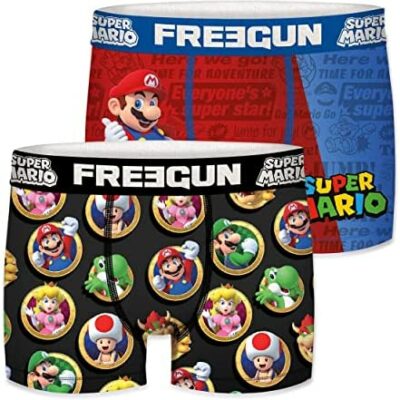 FREEGUN Boxer Super Mario pour Homme, Boxer pour Homme, Confortable, Confortable et Infroissable (Lot de 2)