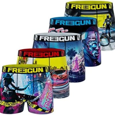 FREEGUN Boxer anti-rides pour homme, caleçon pour homme, coupe parfaite, résistant à la transpiration (lot de 5)