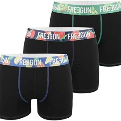 FREEGUN Boxer en coton pour homme, caleçon pour homme, coupe parfaite, hypoallergénique (lot de 3)