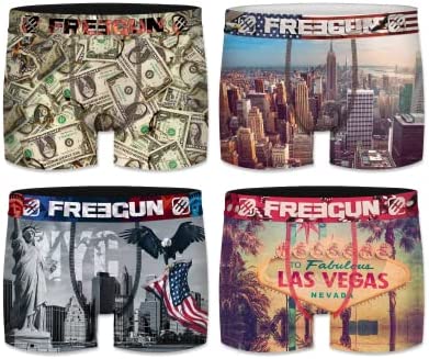 Freegun - Lot de 4 Boxers Fantaisie Homme Microfibre Confort - Disney - Marvel - Looney Tunes - Dragon Ball Z - Star Wars - Pokemon - Mario - Tsubasa - Stormtrooper