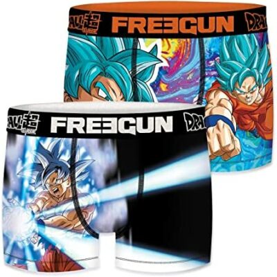 FREEGUN Boxer Homme Three Kingdoms Super Saiyan, Sous-Vêtements Homme, Dragon Ball Super, Maille Confort Respirante (Pack de 2)