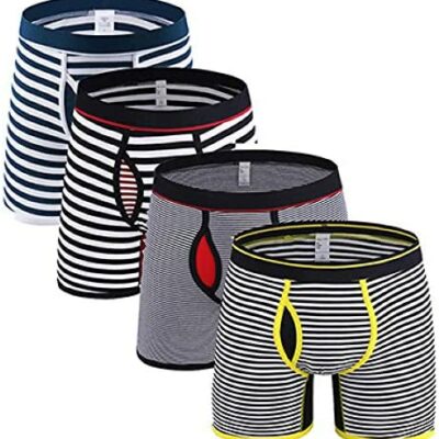 TIGERROSA Lot de 4 caleçons longs pour homme Boxer pour homme Masculina Boxer sexy en coton rayé pour homme Style E