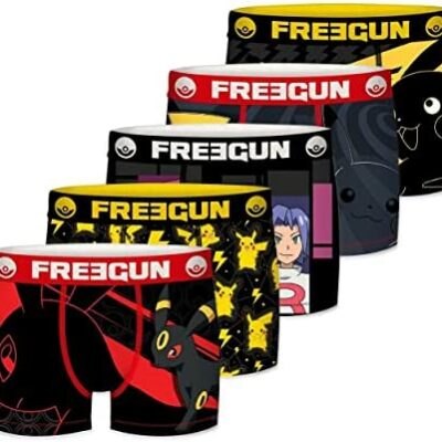 FREEGUN Boxer Homme Pikachu, Slip Homme Pokemon, Respirant et Stretch (Lot de 5)