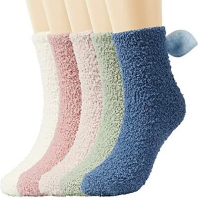 TAGVO 5 paires de chaussettes d'hiver pour femmes, chaussettes en peluche épaisses et chaudes mignonnes, chaussettes de sport pour femmes pour le yoga ou le quotidien