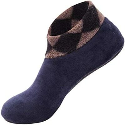 SHOBDW Chaussettes de lit en polaire double face chaudes pour hommes Chaussettes de sol antidérapantes Chaussettes basses chaudes et chaussettes à la cheville