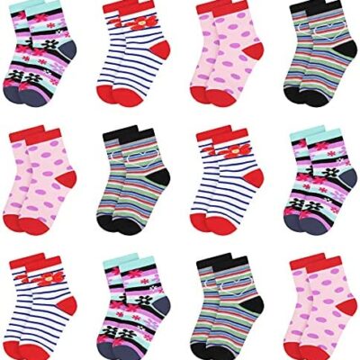 Libella Lot de 12 chaussettes à pois et rayures pour filles Chaussettes colorées pour baskets 2108VA