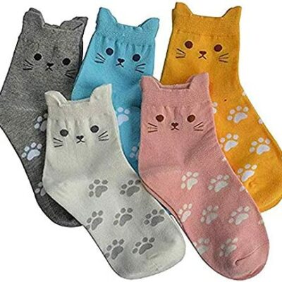 Chaussettes universelles empreinte dessin animé mignon chaussettes femmes motif décontracté chat mode coton chaussettes Chaussettes Jaunes Homme