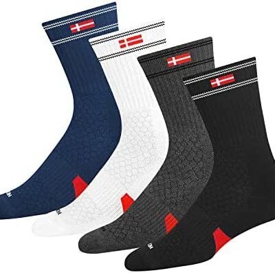 KOPNHAGN Chaussettes de sport hautes pour homme – Lot de 4 chaussettes cylindriques à peigne hexagonal respirant en maille absorbant l'humidité en coton de compression épais