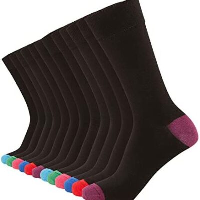 FM London Lot de 12 paires de chaussettes au-dessus du genou, super douces, résistantes aux odeurs, fibres pré-rétrécies, stretch, unisexe