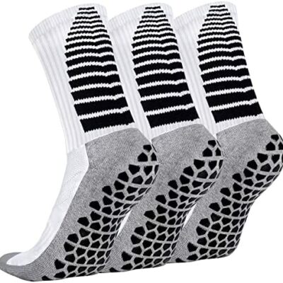 VOBUKE 3 Paires Chaussettes de Football Antidérapantes Chaussettes de Sport Respirantes Imperméables Bubble Grip Chaussettes Football Athlétisme Chaussettes de Compression pour Basketball Randonnée