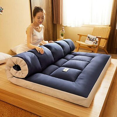 Matelas de futon japonais Tatami pliable à arbre unique - Chaise longue de sol enroulable pliable, pliable - Enroulable - Matelas de dortoir, chaise longue de sol