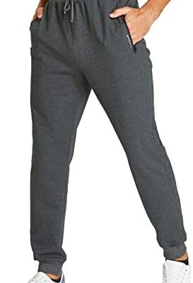 JustSun Pantalon de jogging en coton avec poches zippées pour homme