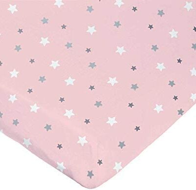 DOMIVA Drap housse imprimé étoiles rose pastel 60 x 120 cm