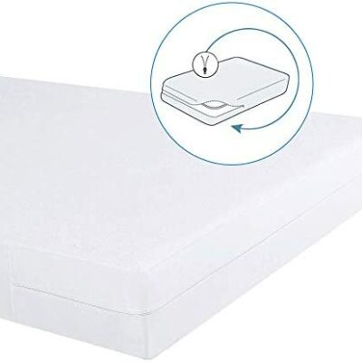 Housse de matelas élastique Bedecor avec fermeture éclair, hypoallergénique, silencieuse, housse de matelas imperméable en coton 140x200+16cm