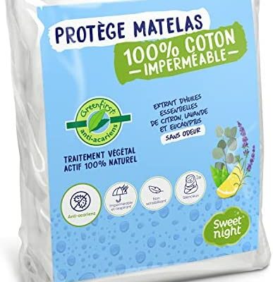 Sweetnight - Protège-matelas Greenfirst® | Lit surélevé | Traitement végétal actif anti-acarien 100% naturel | Matelas imperméable | Dimensions 2x80x200cm, Lot de 1