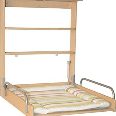 roba Table à Langer Pliante Murale + Matelas à Langer Imperméable "Junglebaby" Multicolore - Bois Naturel