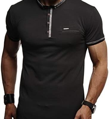 Leif Nelson LN1280 - T-Shirt Col Polo Classique Homme - Coupe Slim - Manches Courtes - Coton - Noir & Blanc