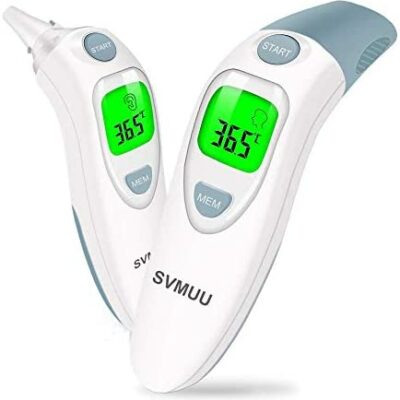 SVMUU Thermomètre pour bébé Thermomètre frontal et auriculaire infrarouge numérique pour bébés, enfants, adultes et ambiant, mémoire de 20 lectures, alarme de fièvre