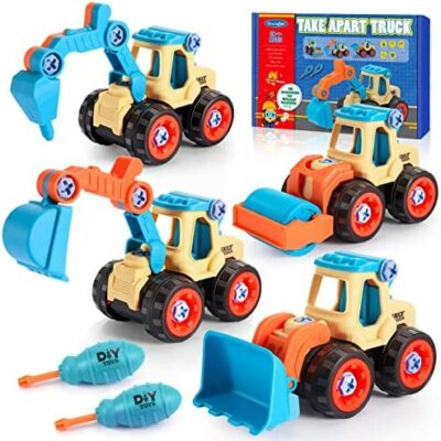 Anginne Démonter et assembler un véhicule de construction, 4 en 1 Jouets de tracteur bricolage pour enfants - Jouets éducatifs pour garçons et filles