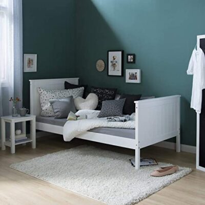 Homestyle4u 1419, lit enfant lit simple 90x200 cm lit adolescent, lit bois blanc cadre pin