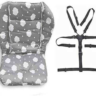 Housse de coussin robuste et porte-chaise haute pour bébé (support 5 points) 1 combo (nuage gris)